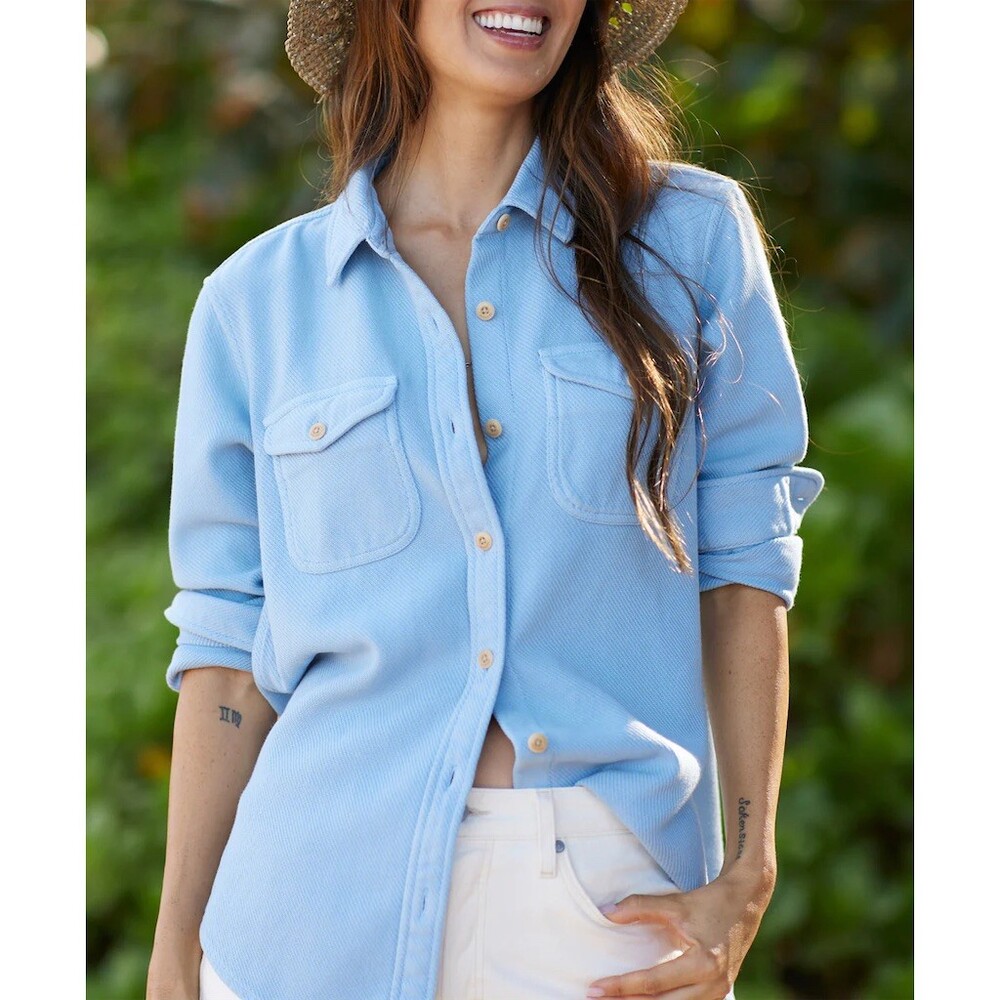 Outerknown Blanket Shirt Womens XS/S Chroma Light Blue Button-Up Flannel Shacket